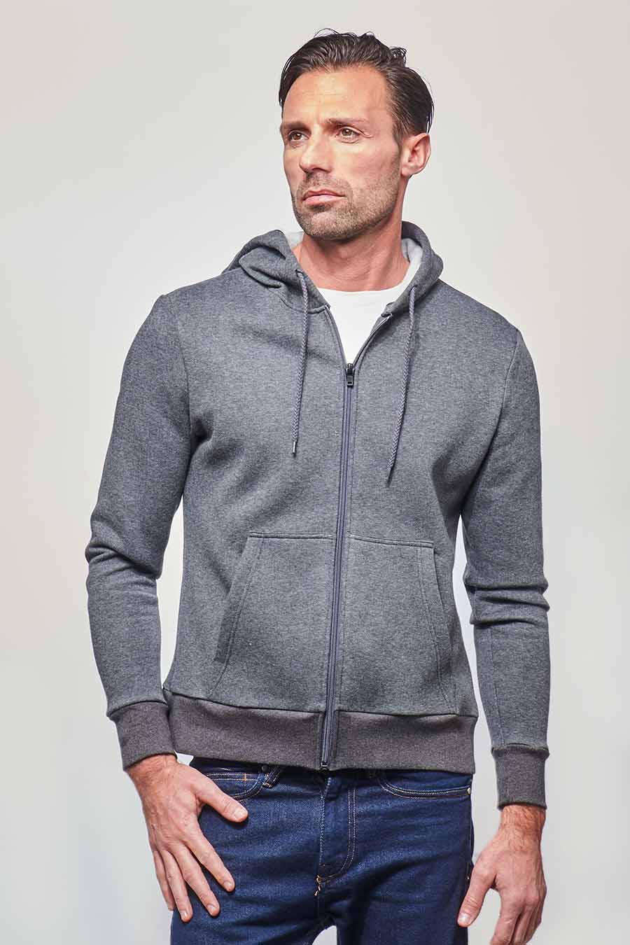 EMPREINTE HOODIE ZIP CAP MIXTE GRIS CHINEE