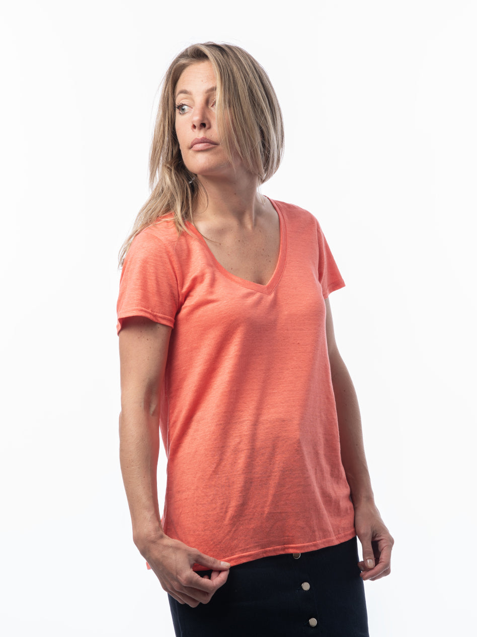 Femme | Col V | corail