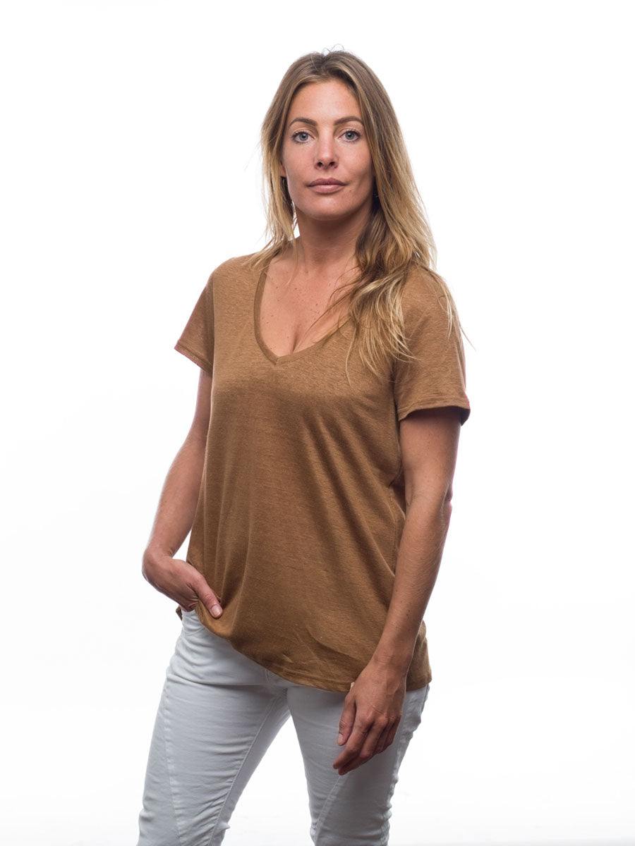 Femme | Col V | camel