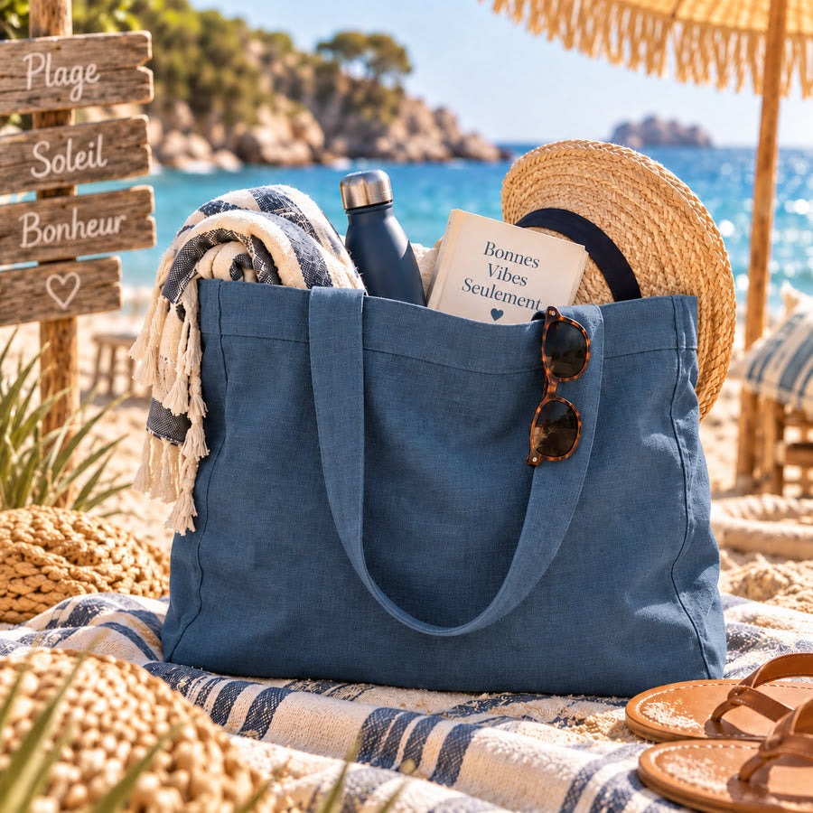Grand cabas en lin | Bleu Marin