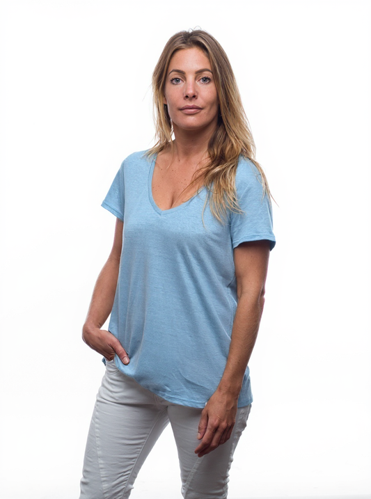 Femme | Col V | bleu lin