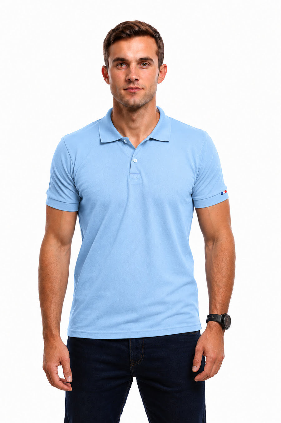 POLO HOMME COTON BIO BLEU CIEL