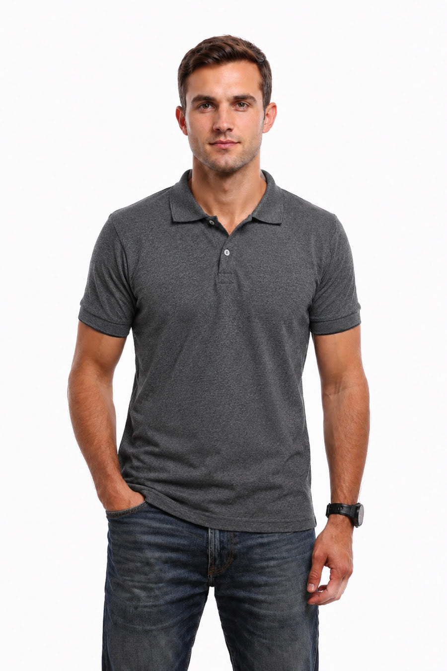 POLO HOMME COTON BIO GRIS FONCE